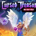 翼を持つキャラクターがアーチェリーを構え、周囲に炎と光る宝石が浮かんでいるファンタジー風イラスト。