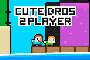 2人のキャラクターが立っているドット絵風のカラフルなステージで、「CUTE BROS 2 PLAYER」のテキストが表示されている。