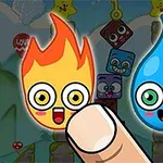 炎のキャラクターと水滴のキャラクターが並んでいる画像。