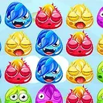 色とりどりの怒り顔や眠そうな顔をしたゼリー状のキャラクターが並んでいる画像。