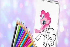 色鉛筆とノートに描かれたピンク色のポニーデザイン。