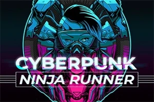 サイバーパンク風の忍者のイラストと「CYBERPUNK NINJA RUNNER」の文字。