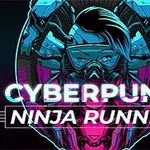 サイバーパンク風の忍者のイラストと「CYBERPUNK NINJA RUNNER」の文字。