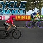 二人のサイクリストがレース中の道路を走っている様子。