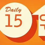 オレンジ色の背景に白い円と矢印があり、「Daily 15 UP」と書かれている。