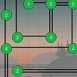 緑と白の円に数字が書かれたグリッド上のパズル。