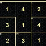 黄色い枠で囲まれた9つの四角形に、各々数字が書かれている黒い背景のグリッド。