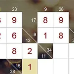 数独パズルのグリッドが背景の花と共に表示されている画像。