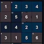 数字が書かれた青と灰色の正方形が並ぶグリッド。
