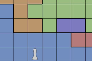 青、緑、茶、紫のブロックで構成されたグリッド状の背景にチェスの駒が配置されています。