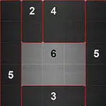 黒い背景の上に赤い枠で囲まれた数字「2、4、5、6、3」が配置されているシンプルなグリッド。