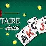 緑色の背景に「daily SOLITAIRE classic」という文字と星のイラスト、並べられたトランプの絵。