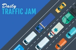 車や救急車が渋滞している道路の上からのイラスト。