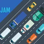 車や救急車が渋滞している道路の上からのイラスト。