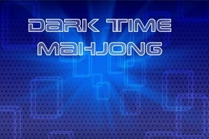 青い背景に「DARK TIME MAHJONG」という白いテキストが描かれているデジタル風のデザイン。
