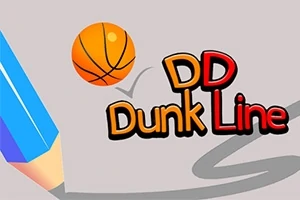 青い鉛筆、バスケットボール、そして「DD Dunk Line」と書かれたテキストが描かれたシンプルなグラフィック。