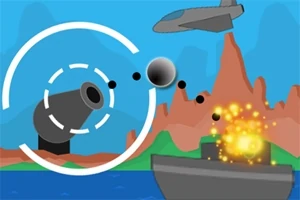 大砲から弾が発射され、船が爆発している様子が描かれたイラスト。