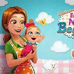 女性が赤ちゃんを抱えており、背景には雲と羊のイラストが描かれているカラフルなデザイン。