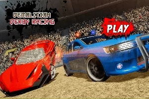 赤いスポーツカーと青いパトカーが砂地の中で対戦している様子。