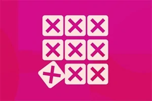 ピンクの背景に白い枠の「×」マークが3×3のグリッド状に並んでおり、一枚が斜めにずれている。