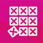 ピンクの背景に白い枠の「×」マークが3×3のグリッド状に並んでおり、一枚が斜めにずれている。