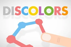カラフルな「DISCOLORS」の文字と指で操作される色付きの六角形の図形。