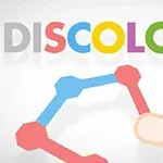 カラフルな「DISCOLORS」の文字と指で操作される色付きの六角形の図形。