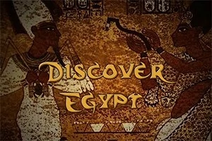 古代エジプト風の壁画に「DISCOVER EGYPT」の文字が描かれた画像。