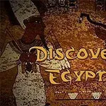 古代エジプト風の壁画に「DISCOVER EGYPT」の文字が描かれた画像。