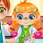 医者のコスチュームを着た女の子たちが笑顔でハートのアイコンに囲まれているイラスト。