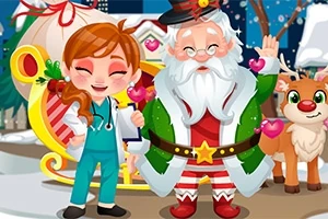 女性キャラクターがサンタクロースとトナカイと一緒に笑顔で立っているイラスト。