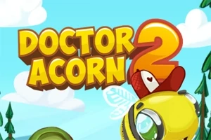 明るい空を背景に、大きく描かれた「DOCTOR ACORN 2」のタイトルと、黄色い帽子をかぶったかわいい蜂のキャラクター。