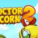 明るい空を背景に、大きく描かれた「DOCTOR ACORN 2」のタイトルと、黄色い帽子をかぶったかわいい蜂のキャラクター。