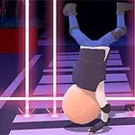 逆立ちしてレーザーの間を移動しているキャラクター。