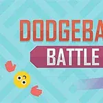 水色の格子背景に「DODGEBALL BATTLE」という赤と白の文字、顔の絵文字、赤い手袋、紫のボールが描かれている。