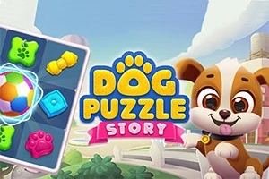 カラフルなパズルピースとかわいい子犬のイラストが描かれた画像。