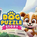 カラフルなパズルピースとかわいい子犬のイラストが描かれた画像。