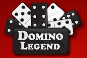 赤い背景に黒と白のドミノが並び、「DOMINO LEGEND」の文字が中央に配置されている。
