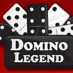 赤い背景に黒と白のドミノが並び、「DOMINO LEGEND」の文字が中央に配置されている。
