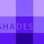 紫色の異なる色調で構成された四角いパターンと、中央に「SHADES」の文字。