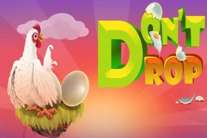 ニワトリが卵を抱いている様子と「Dont Drop」という文字がカラフルに描かれている画像。