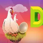 ニワトリが卵を抱いている様子と「Dont Drop」という文字がカラフルに描かれている画像。