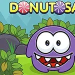 紫色のキャラクターが葉っぱに囲まれた背景に立っているイラスト。