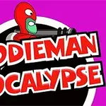 赤いマスクをかぶったキャラクターが武器を構え、背景に「DOODIEMAN APOCALYPSE」というタイトルが描かれたピンク色の背景。