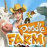 カウボーイハットをかぶった女性がユニコーンと一緒に立ち、背景に恐竜と空が見えるイラスト。
