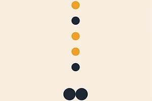 ベージュの背景に縦に並んだオレンジと黒の円がある画像。