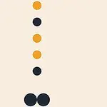 ベージュの背景に縦に並んだオレンジと黒の円がある画像。