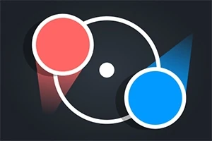黒い背景に赤と青の円が白い線で繋がれている図形。