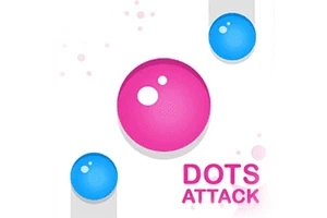 ピンクと青のドットが中央に配置され、「DOTS ATTACK」というテキストが書かれた画像。