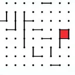 多数の点と線で構成されたグリッドがあり、一部に赤い四角形が含まれています。